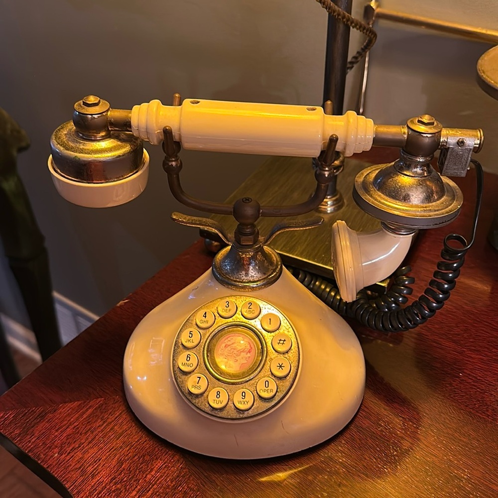 Vintage French Style princess Rotary Phone Telephone Brass Ivory
